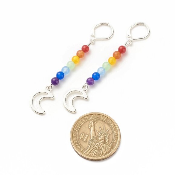 NWOT Natural Jade Chakra Long dangle earring w moon &/or Star Mix & match 2/$10 - Picture 5 of 6